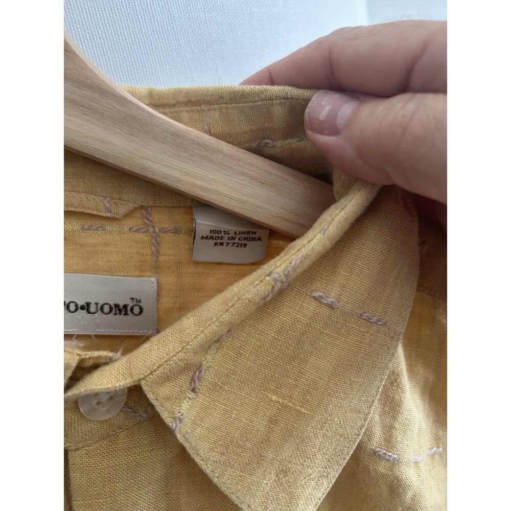 Pronto Uomo Yellow Linen Summer Tropical Hawaiian Shirt Xl Beach Vacation - Picture 6 of 9